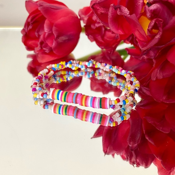 Pair Of Colorful Silicone Beaded Friendship Bracelets - Picture 7 of 9